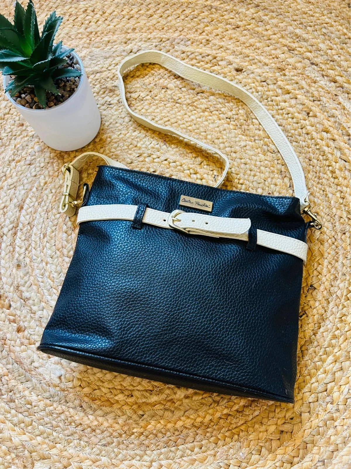 👜🌿Vintage 90s bohemian sailor Coastal boho navy & white crossbody bag🌿👜 – photo 2